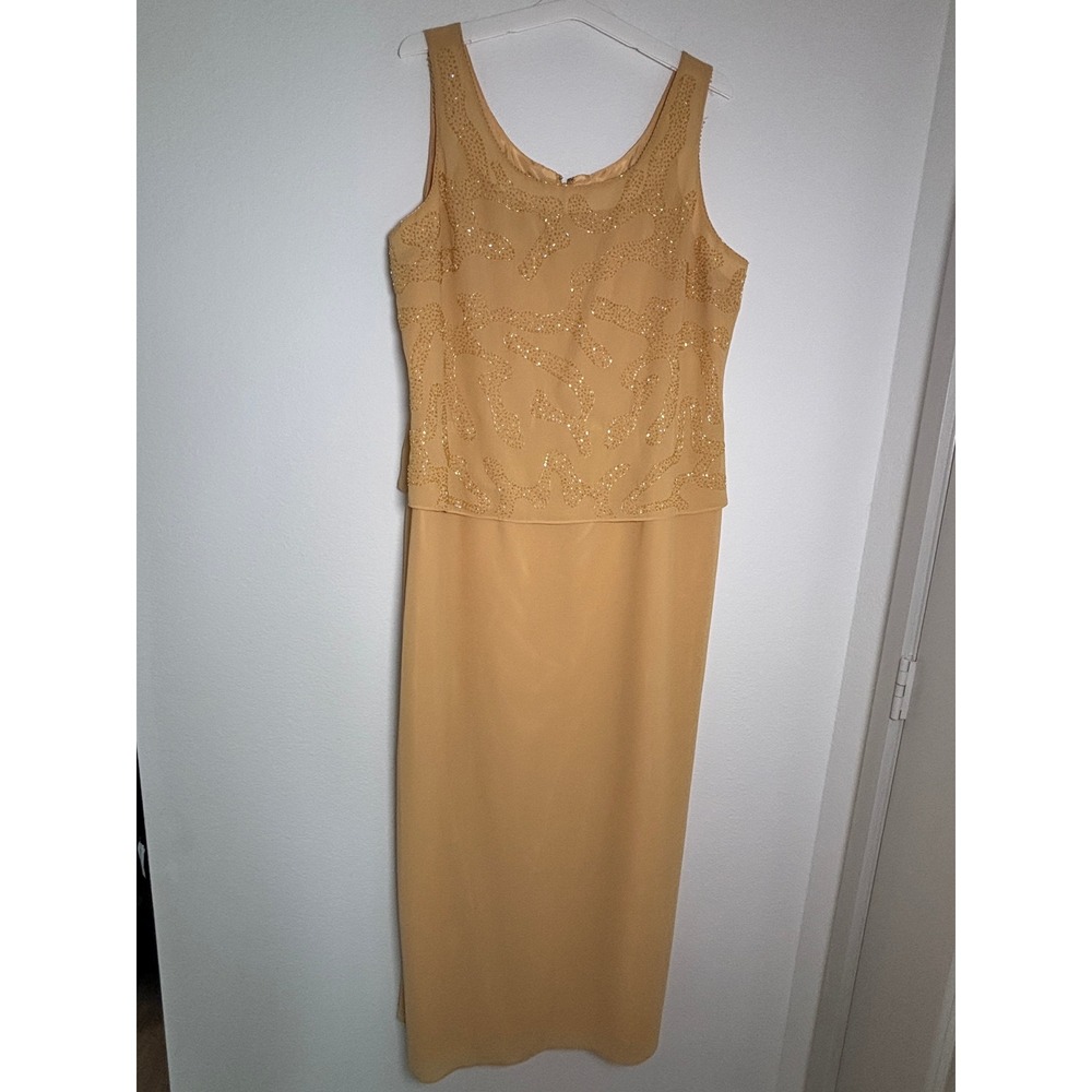 Neblon USA Mustard Yellow Beaded Formal Maxi Dress Plus Size 3XL Evening Gown